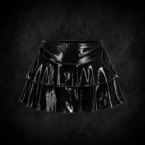 Cyber Venus Tiered Metallic Mini Skirt - Liquid Obsidian