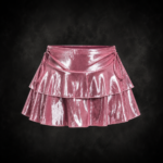 Cyber Venus Tiered Metallic Mini Skirt - Holographic Rose
