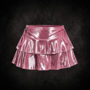 Cyber Venus Tiered Metallic Mini Skirt - Holographic Rose
