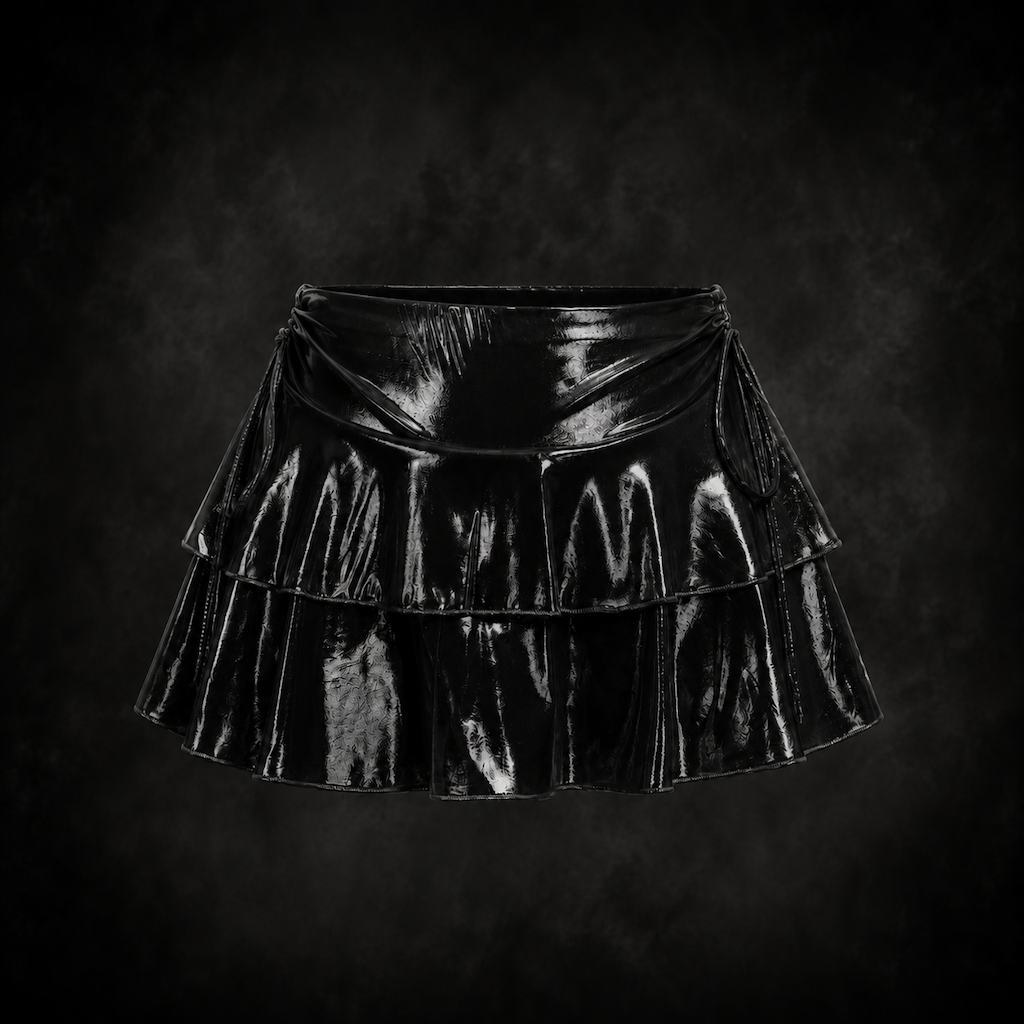 Cyber Venus Tiered Metallic Mini Skirt - Liquid Obsidian Cyber Venus Tiered Metallic Mini Skirt - Liquid Obsidian