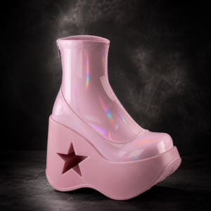 Cyber Astral Star Platform Ankle Boots - Holographic Aurora