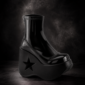 Cyber Astral Star Platform Ankle Boots - Glossy Obsidian