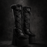 Avalanche Furry Cyber Platform Boots - Matte Obsidian