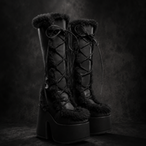 Avalanche Furry Cyber Platform Boots - Matte Obsidian